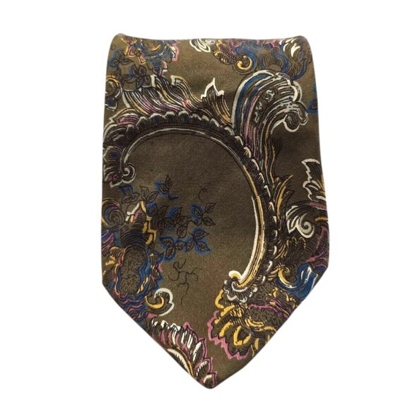 Pierre Balmain Paris Olive Green Paisley Extra Long Italian Silk Tie - Picture 1 of 5